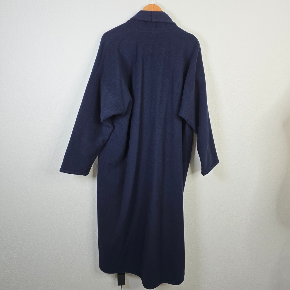 Eileen Fisher Vintage Navy Blue 100% Wool Shawl Collar Duster Coat Made in USA - Picture 2 of 6